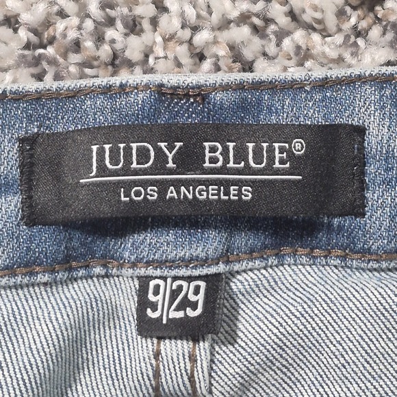 Judy Blue Buffalo Plaid Patch BOOTCUT Jeans Distressed Womens 9/29 Stretch Denim - Picture 9 of 12